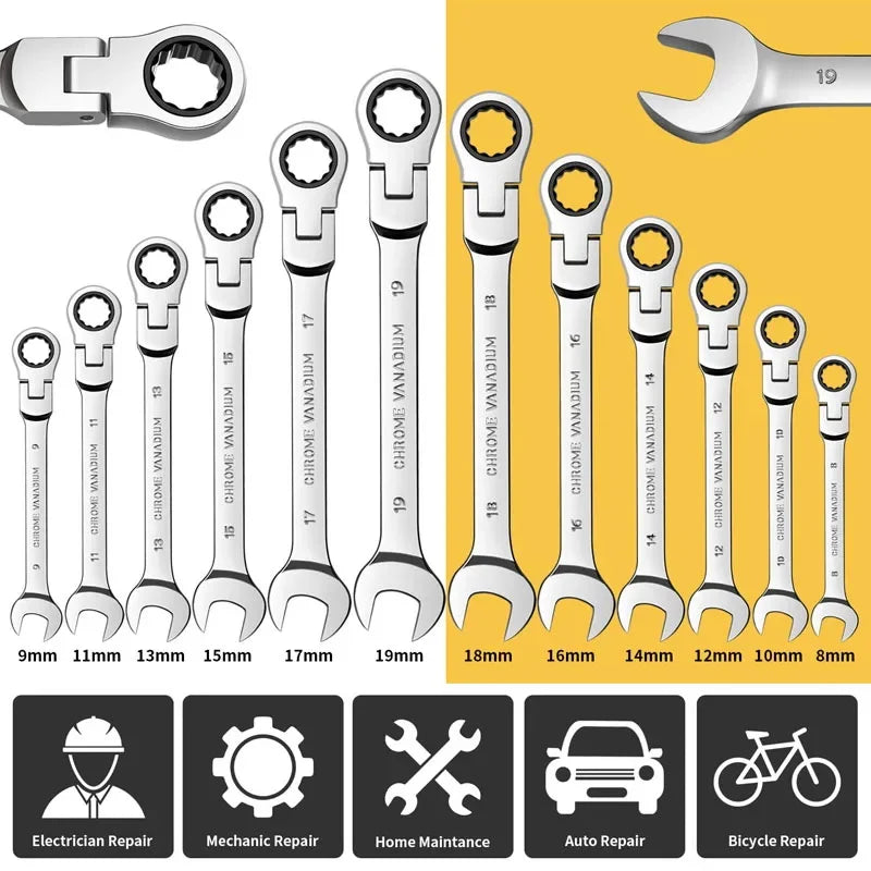 16-Piece Ratchet Handle Wrench Set – CR-V Chrome Steel Dual-End Multifunctional Hand Tools for Workshop & Automotive