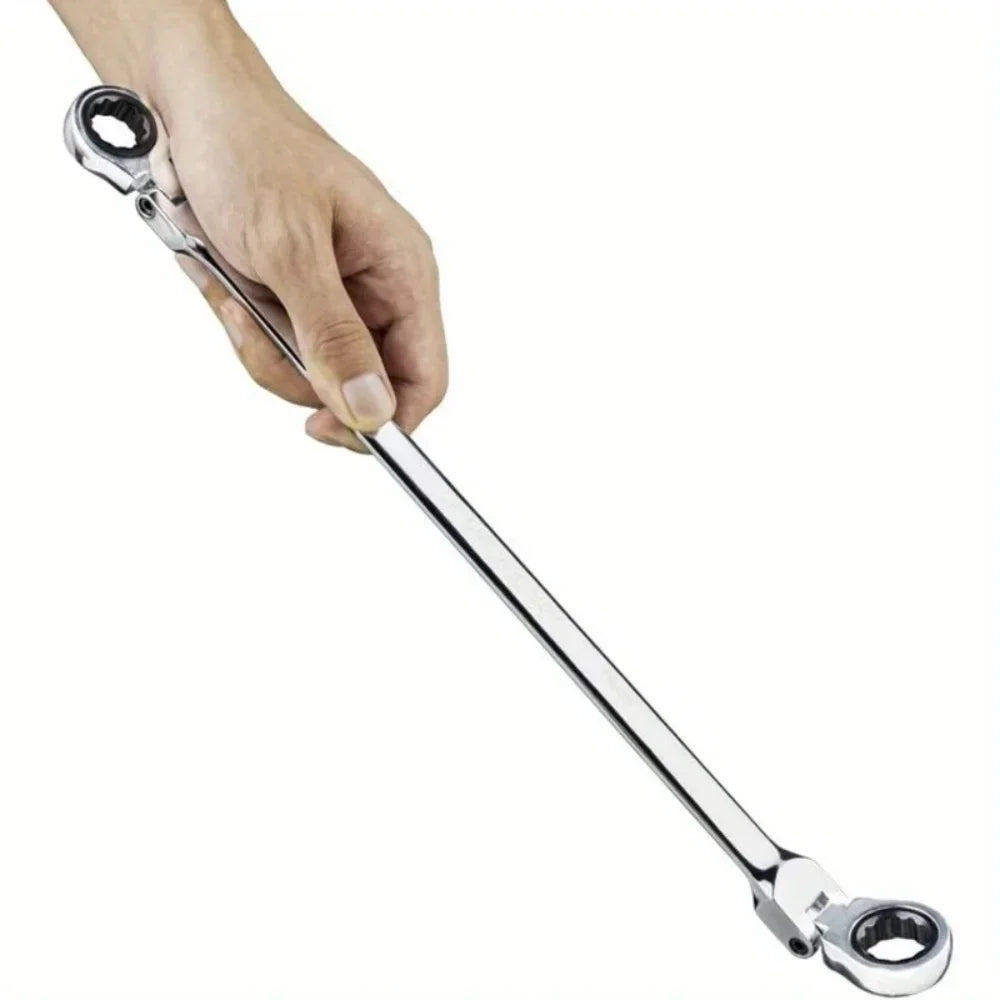 Flexible Head Ratcheting Wrench Double Box End Cr-V Steel Long Reach Auto Repair Tool