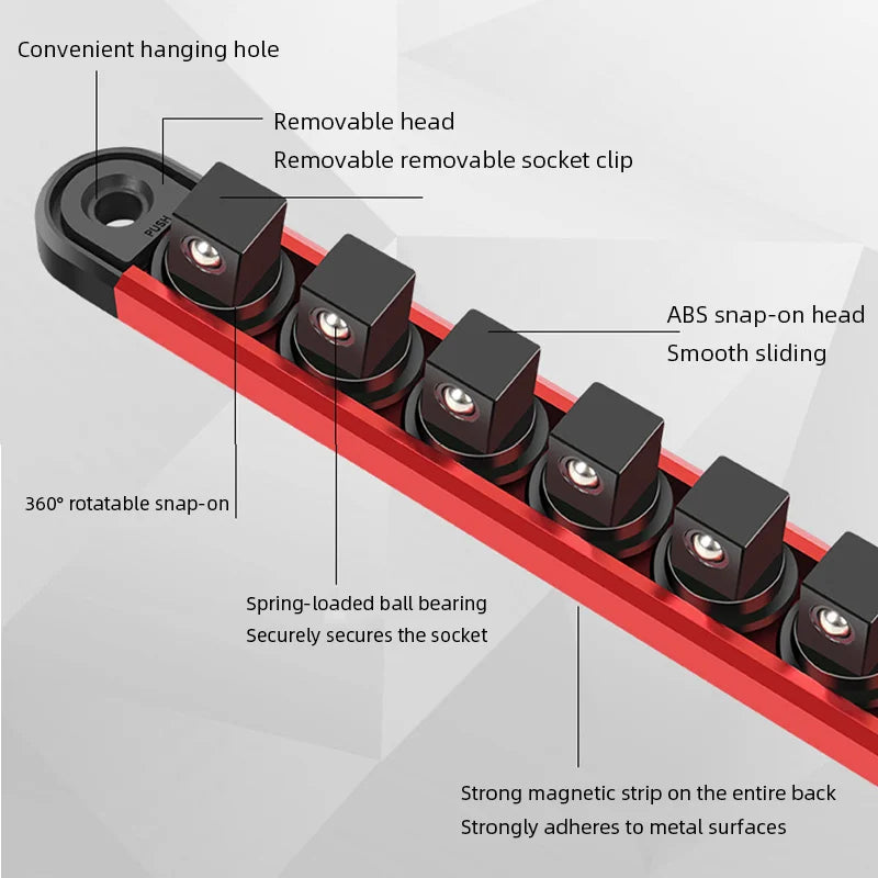 Magnetic Aluminum Socket Organizer Rail 1/4, 3/8 and 1/2