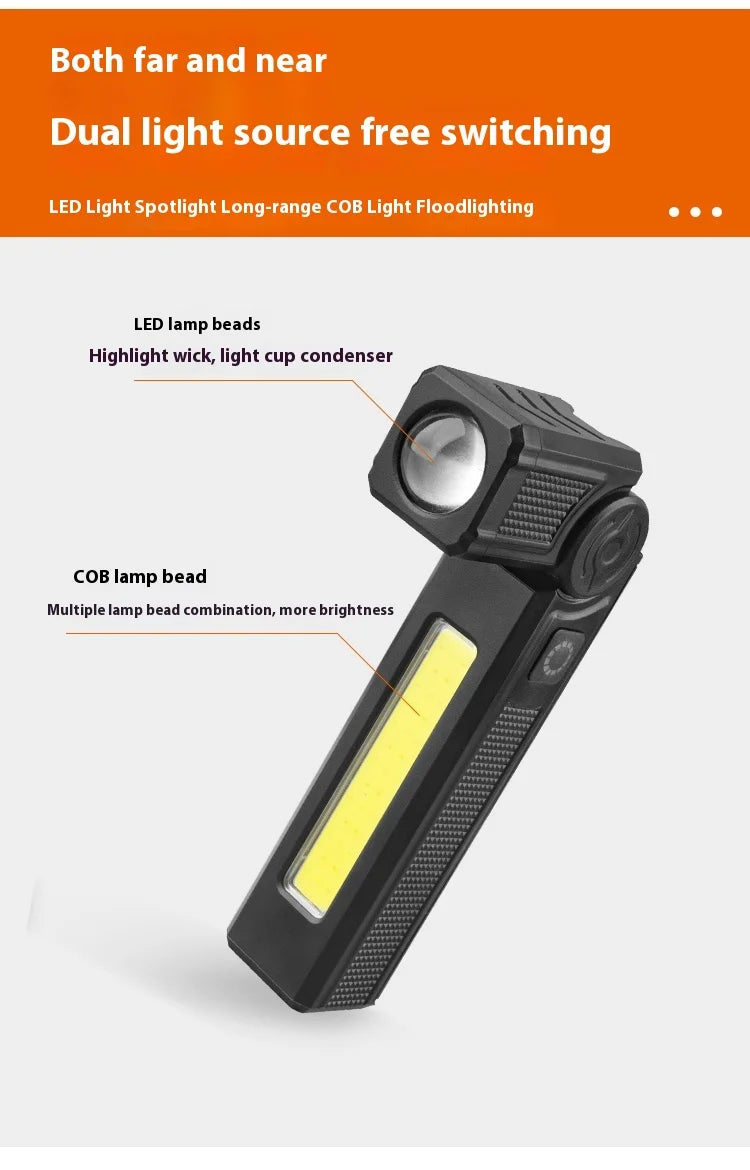 Multifunctional USB Rechargeable Flashlight with Magnet Powerful COB LED Work Light Waterproof Torch