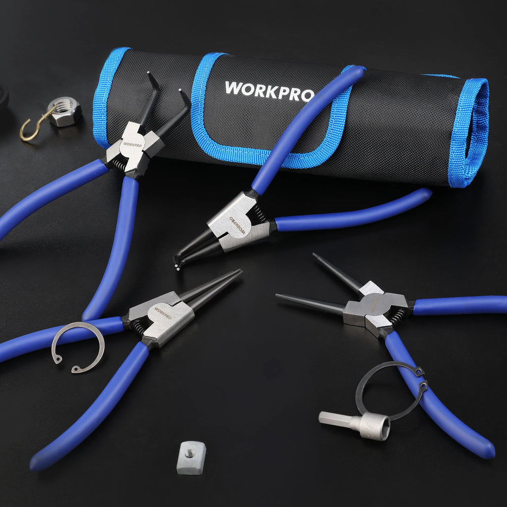 WORKPRO 4Pc Snap Ring Pliers Set 7" Internal External Circlip Pliers Straight & Bent Kit