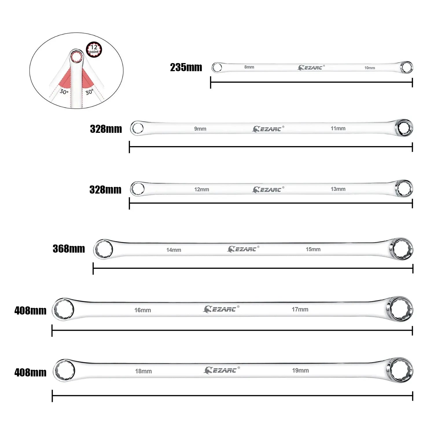 6PCS Extra Long Box End Wrench Set – CR-V Chrome Steel 8–19mm Aviation & Automotive Spanner Tools