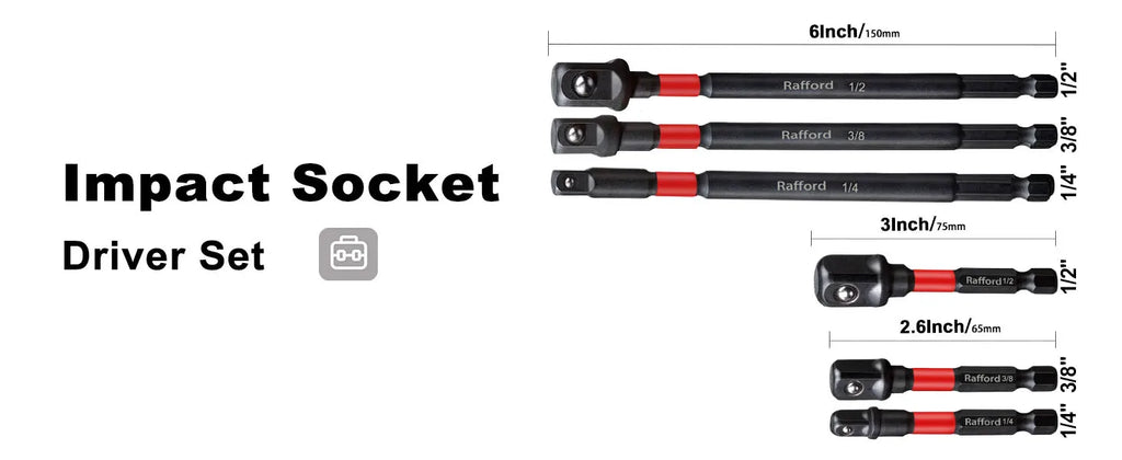 Rafford Impact Socket Adapter Set | 1/4” 3/8” 1/2” Drive Chrome Vanadium Steel Converter Kit for Drill & Ratchet Tools