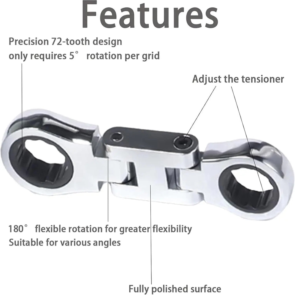 Dual-Drive Nano Flex Head Pocket Ratchet Set | Stubby Compact Double Box End Ratchet Tool for Tight Space Repair