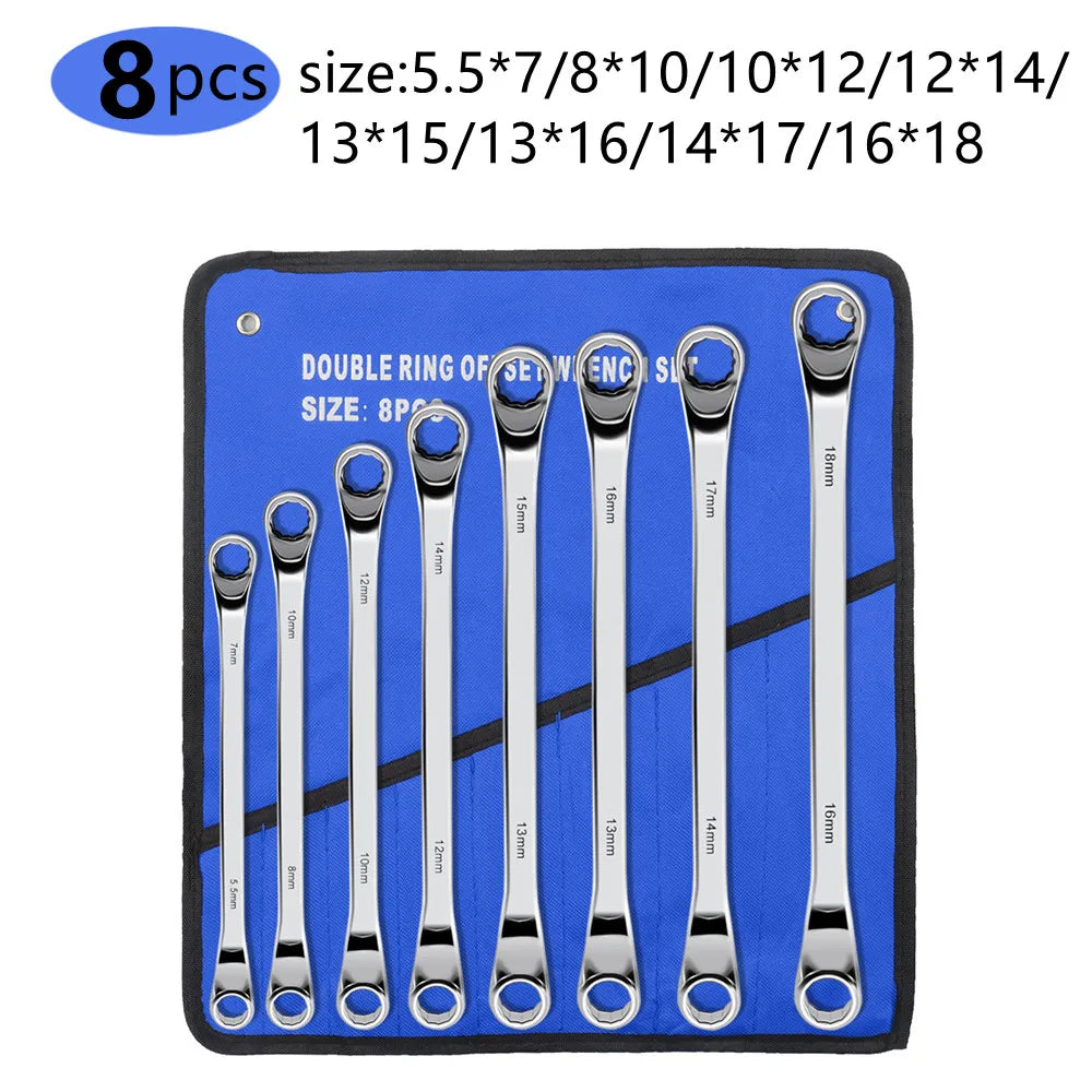 Metric Offset Box End Wrench Set (4–10 Pc) – CR-V Chrome Steel 12-Point Spanners w/ Roll-Up Pouch
