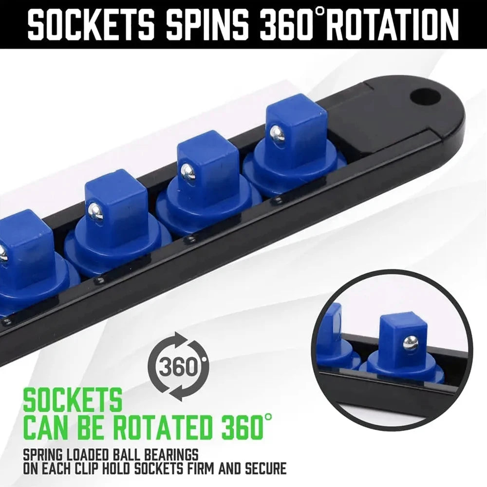 Socket Organizer 360-Degree Rotating Portable Socket Storage Rack 1/4-inch, 3/8-inch, 1/2-inch.