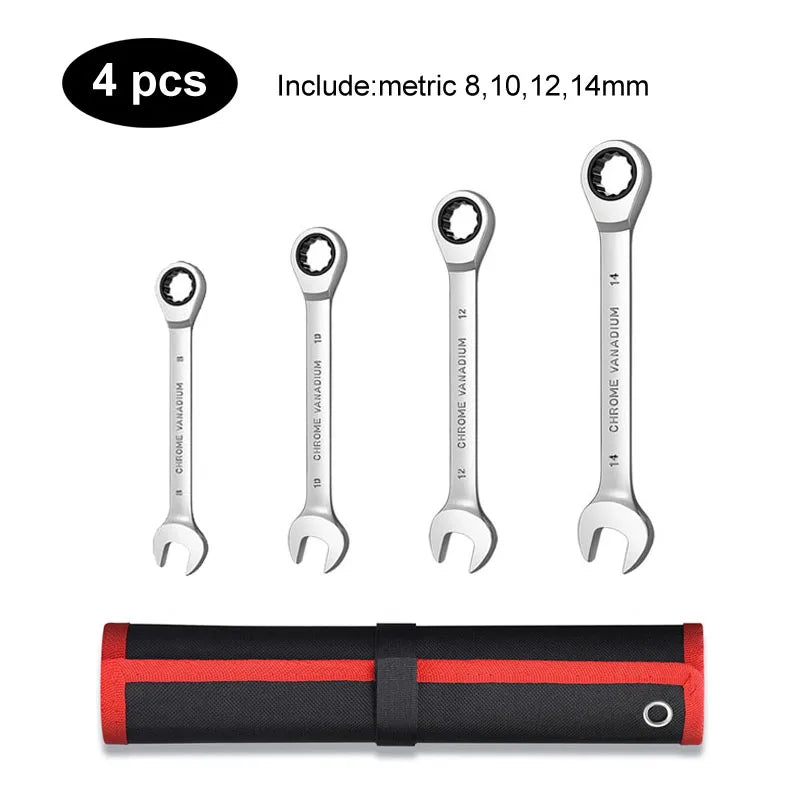 Venmess Ratcheting Combination Wrench Set – 4, 5, 8, 9 & 12-Piece Metric Gear Wrenches for Car Repair & DIY Maintenance
