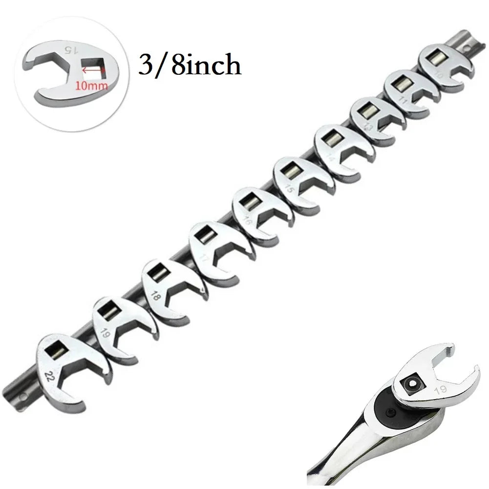 10Pcs 3/8Inch Drive Crowfoot Wrench 10mm To 22mm Metric Foot Open End For Torque Wrench Keys Set.