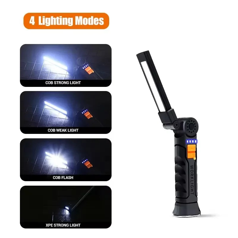 Portable Fold LED Flashlight Strong Magnet COB Working Light Type C Rechargeable Emergency Floodlight Outdoor Camping Lantern