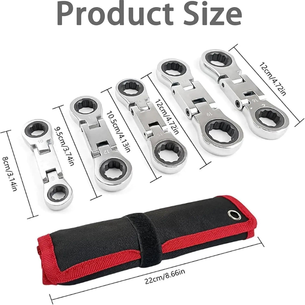 Dual-Drive Nano Flex Head Pocket Ratchet Set | Stubby Compact Double Box End Ratchet Tool for Tight Space Repair