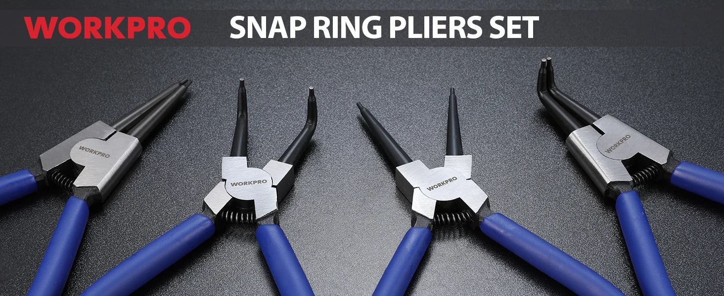 WORKPRO 4Pc Snap Ring Pliers Set 7" Internal External Circlip Pliers Straight & Bent Kit