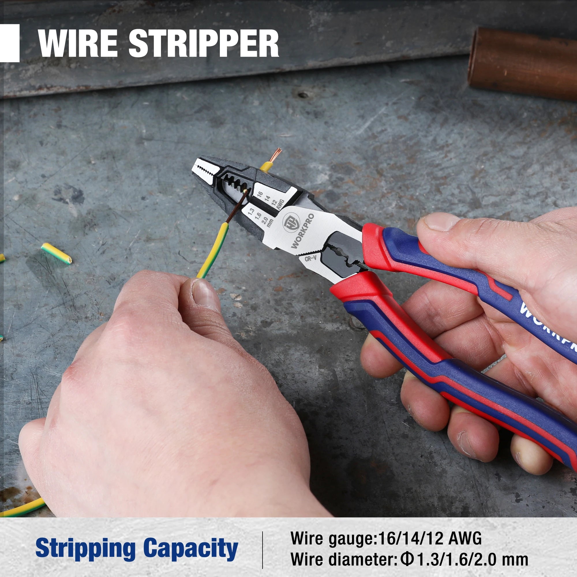 WORKPRO 8" Linesman Pliers – CR-V Heavy Duty Wire Cutter & Stripper with Comfort Grip Handles