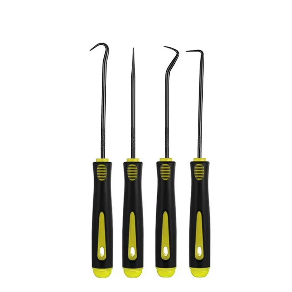 4 Piece Yellow Pick & Hook Set – Precision O-Ring Seal Puller Tools – Automotive & DIY