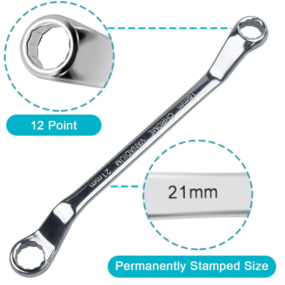 Metric Offset Box End Wrench Set (4–10 Pc) – CR-V Chrome Steel 12-Point Spanners w/ Roll-Up Pouch