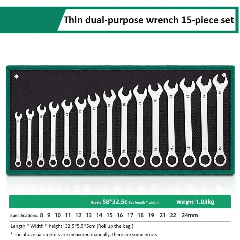 Ultra-thin Open End Wrench Set 6mm to 27mm.