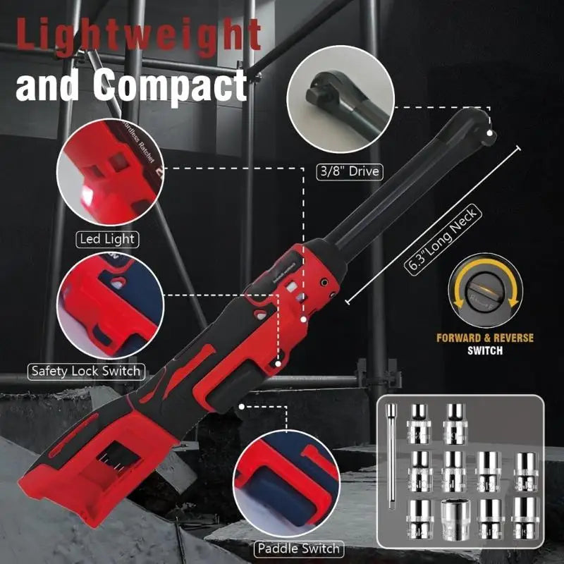 3/8” Cordless Electric Ratchet Wrench (Tool Only) | 18V Compatible, 45 Ft-Lbs Torque, LED Light