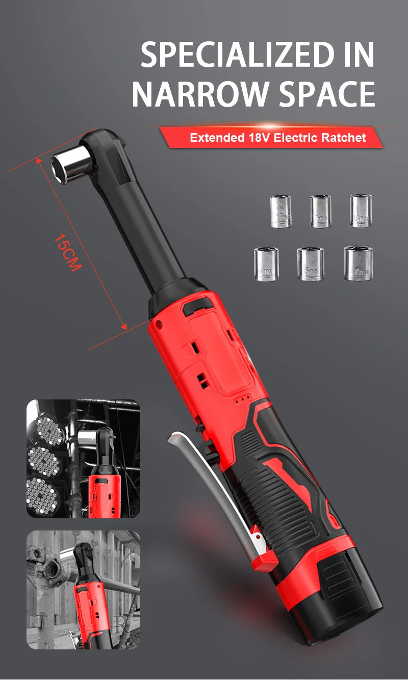 90° Right Angle Electric Ratchet Wrench | 15cm Compact Rechargeable Power Truss Wrench for Tight Space Automotive & DIY Repair