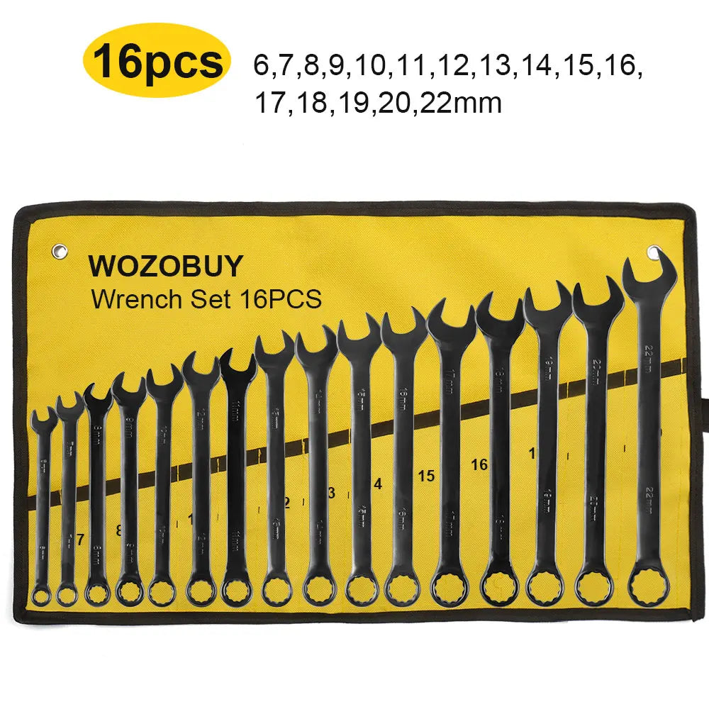 Combination Wrench Set CR-V Steel Open & Box End Spanner Tool Kit – 6–16 Piece Options w/ Pouch