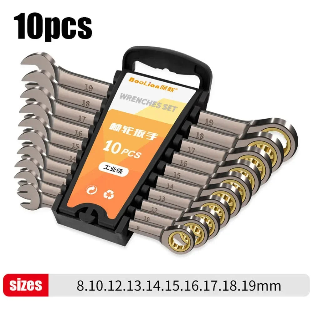 Chrome Vanadium Steel Ratchet Wrench Set | Mirror Polish Double End Mechanic Tool Kit, Rust-Resistant Heavy Duty Repair Wrench Set