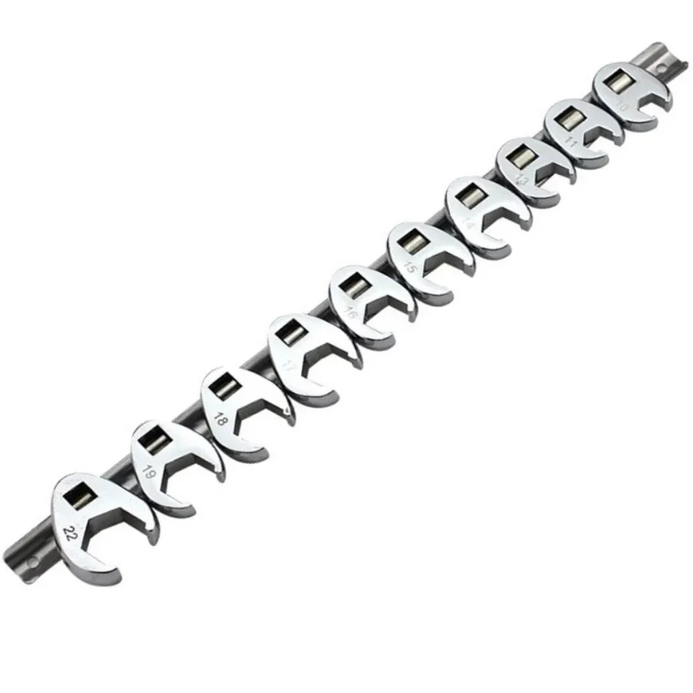 10Pcs 3/8Inch Drive Crowfoot Wrench 10mm To 22mm Metric Foot Open End For Torque Wrench Keys Set.