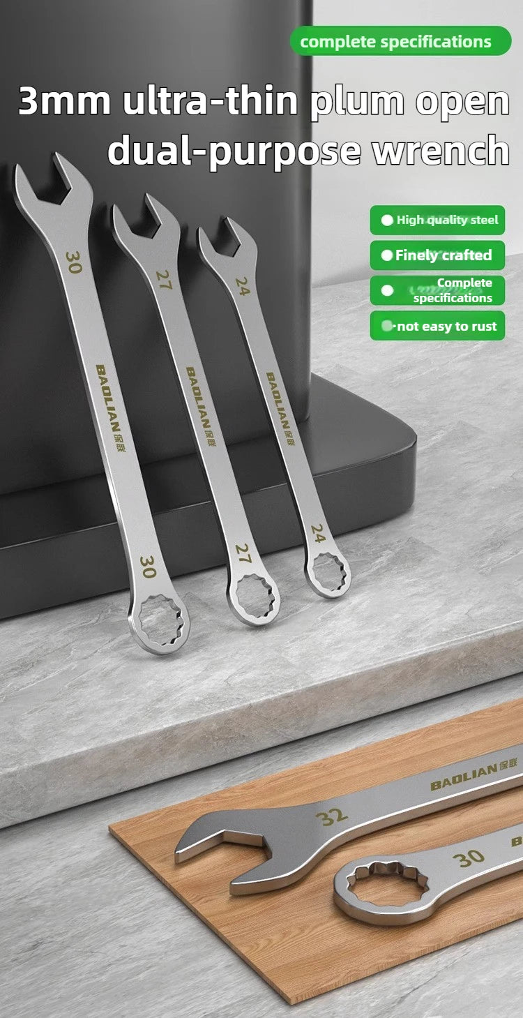 3mm Ultra-thin Wrench Large Open-end Wrench Plum Dual-purpose Wrench Wholesale 4-27MM Cross-border Thin Section Dual-purpose