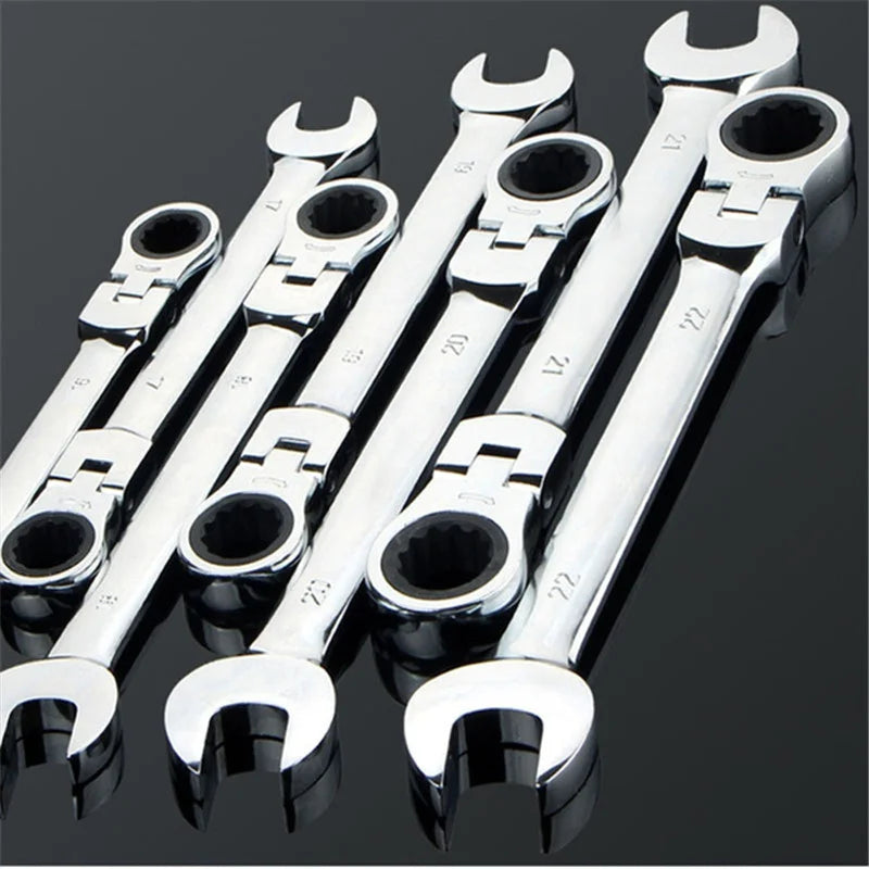 Flex Head Ratcheting Wrench Metric (6mm–18mm) – CR-V 72 Tooth Gear Spanner Combination Tool for Auto Repair & Mechanics