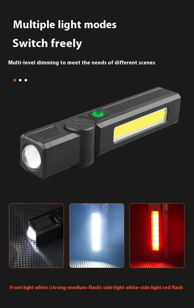 Multifunctional USB Rechargeable Flashlight with Magnet Powerful COB LED Work Light Waterproof Torch