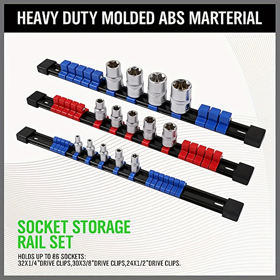 Socket Organizer Drive  6PCS 1/4, 3/8 and 1/2Holds 86 Sockets Premium Quality.
