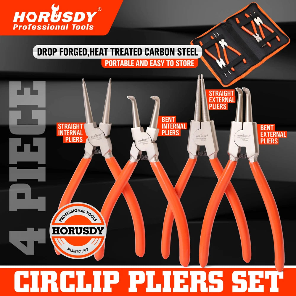 4Pc Snap Ring Pliers Set 7” Internal External Circlip Pliers Bent Straight Tip with Storage Bag