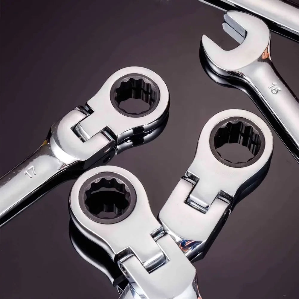 Binoax 6–24mm Flexible Head Ratchet Wrench Set Cr-V Combination Spanner Dual End Auto Repair Tool
