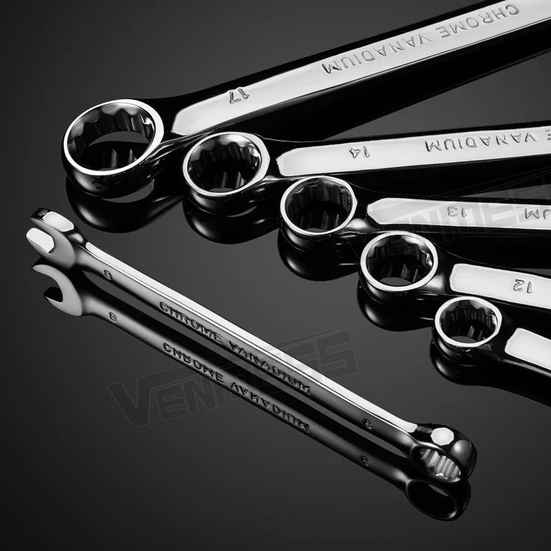 Metric Combination Wrench Set (7–14 Pc) CR-V Steel 8–24mm Spanner Set w/ Roll-Up Pouch for Auto Repair & Mechanics