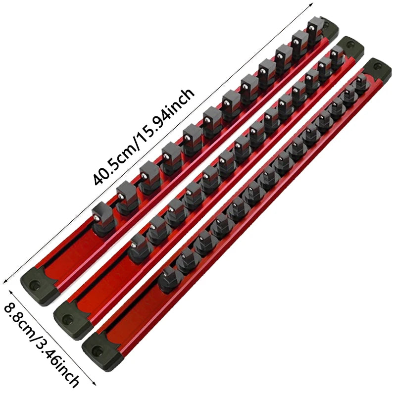 Aluminum alloy magnetic socket organizer (1 or 3 pieces), 1/4, 3/8 and 1/2.