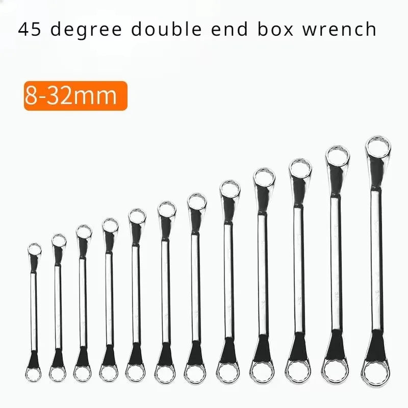 45° Double Offset Box End Wrench – Carbon Steel Ratchet Ring Spanner for Car Repair & Workshop
