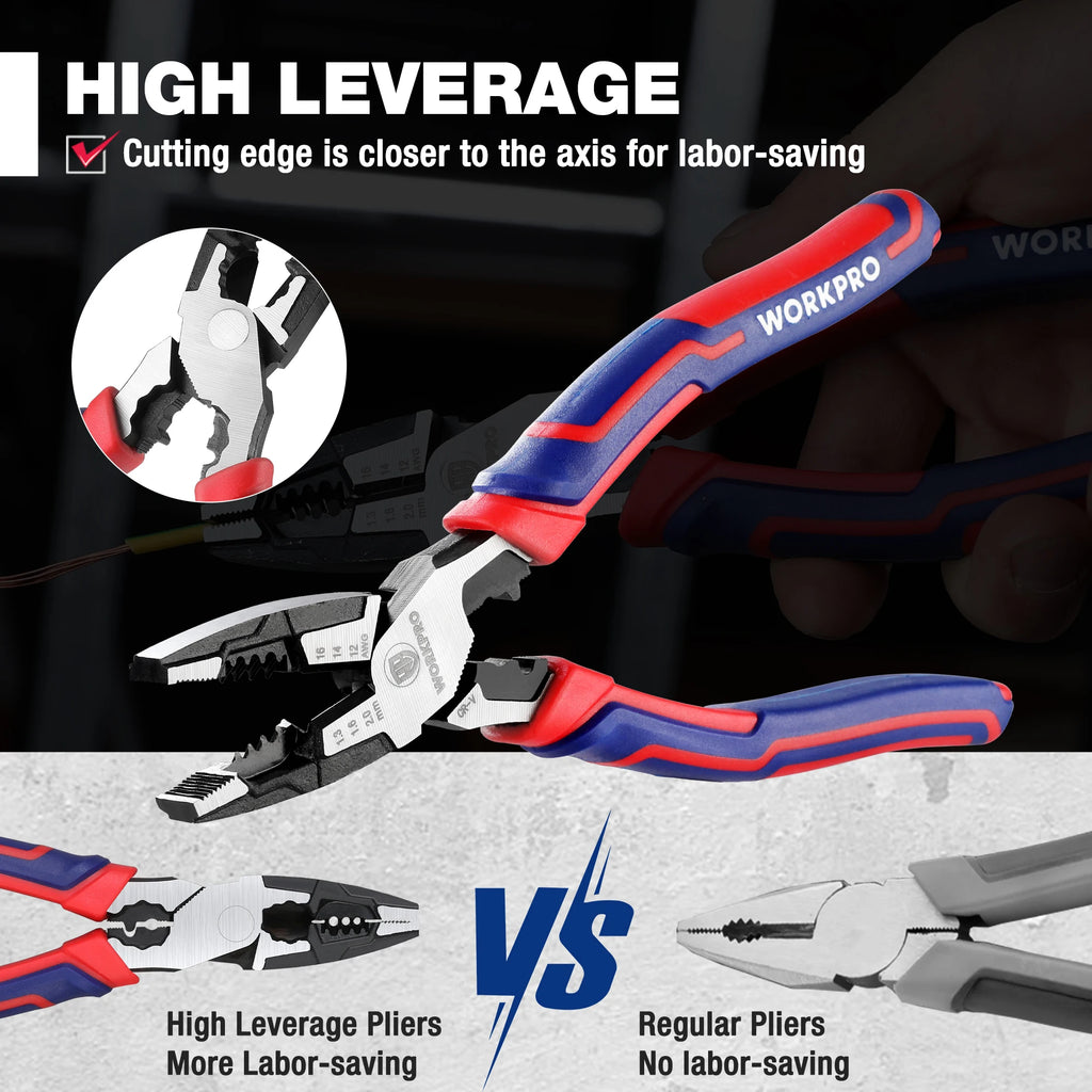 WORKPRO 8" Linesman Pliers – CR-V Heavy Duty Wire Cutter & Stripper with Comfort Grip Handles