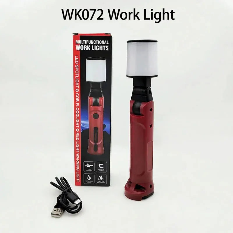 COB Work Light 180° Folding Flashlight USB Rechargeable Portable Camping Emergency Repair Spotlight With Hanging Hook Magnetic