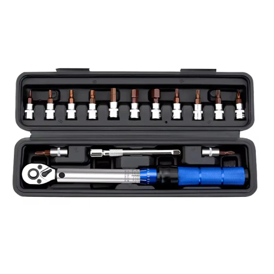1/4” Drive Adjustable Torque Wrench Set (2–24N·m) | 72-Tooth CR-V Steel Precision Ratchet Kit with 13 Bits & Storage Case