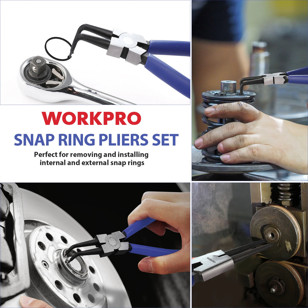 WORKPRO 4Pc Snap Ring Pliers Set 7" Internal External Circlip Pliers Straight & Bent Kit