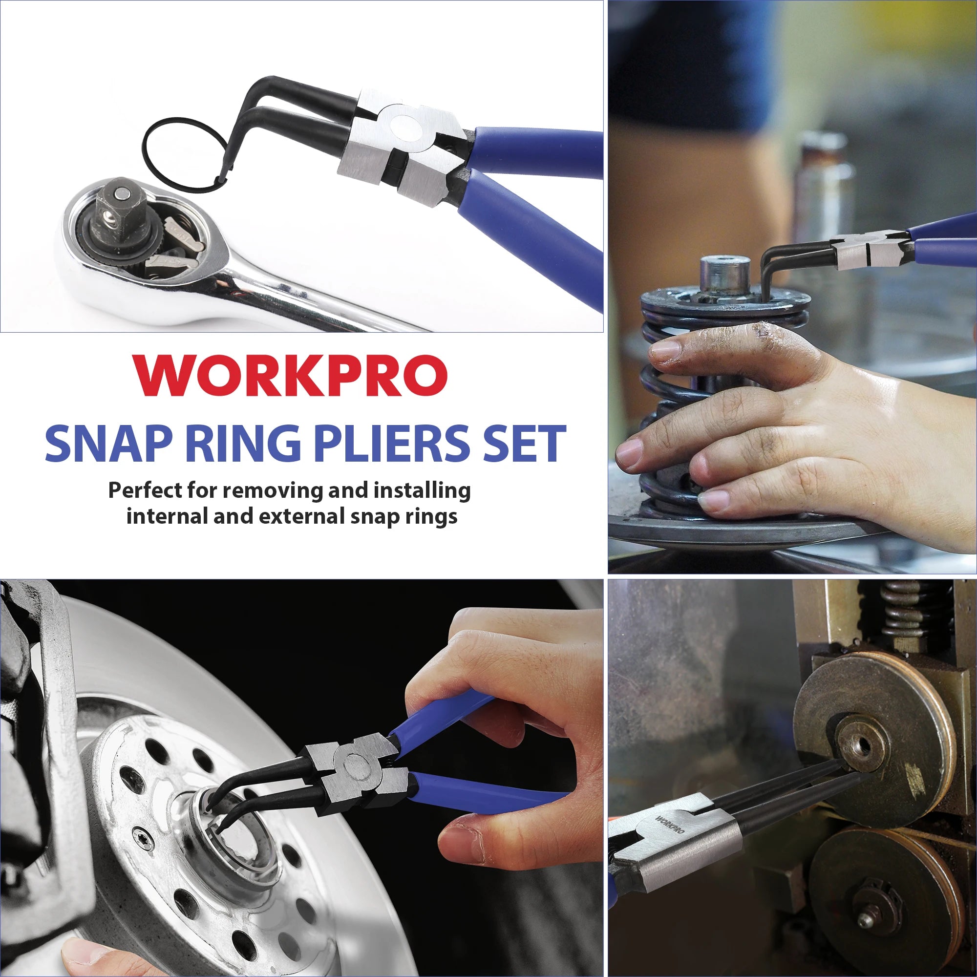 WORKPRO 4Pc Snap Ring Pliers Set 7" Internal External Circlip Pliers Straight & Bent Kit