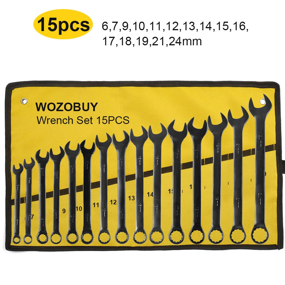 Combination Wrench Set CR-V Steel Open & Box End Spanner Tool Kit – 6–16 Piece Options w/ Pouch