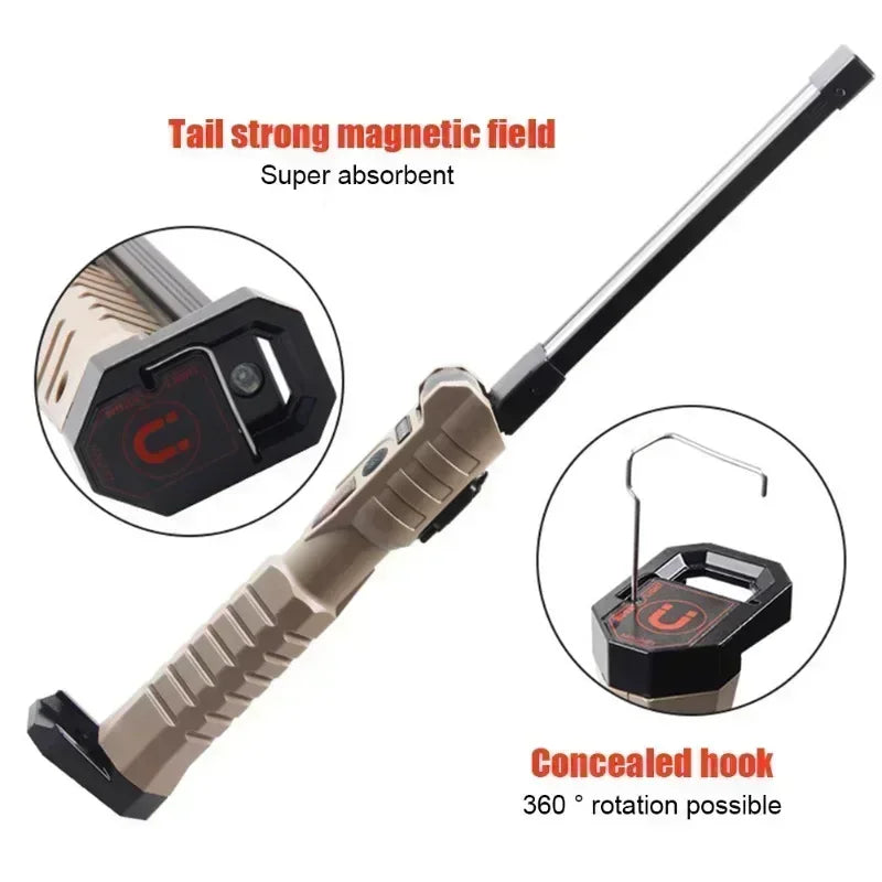 Portable Fold LED Flashlight Strong Magnet COB Working Light Type C Rechargeable Emergency Floodlight Outdoor Camping Lantern