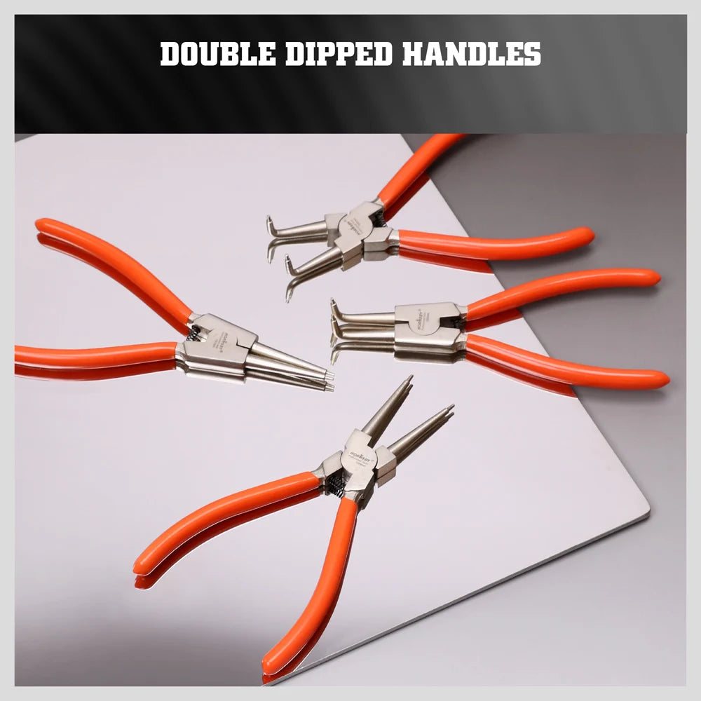 4Pc Snap Ring Pliers Set 7” Internal External Circlip Pliers Bent Straight Tip with Storage Bag