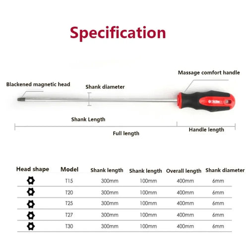 15.7” Extra Long Torx Magnetic Screwdriver Set | S2 Steel Tamper Proof T15–T30 Precision Automotive Repair Tool