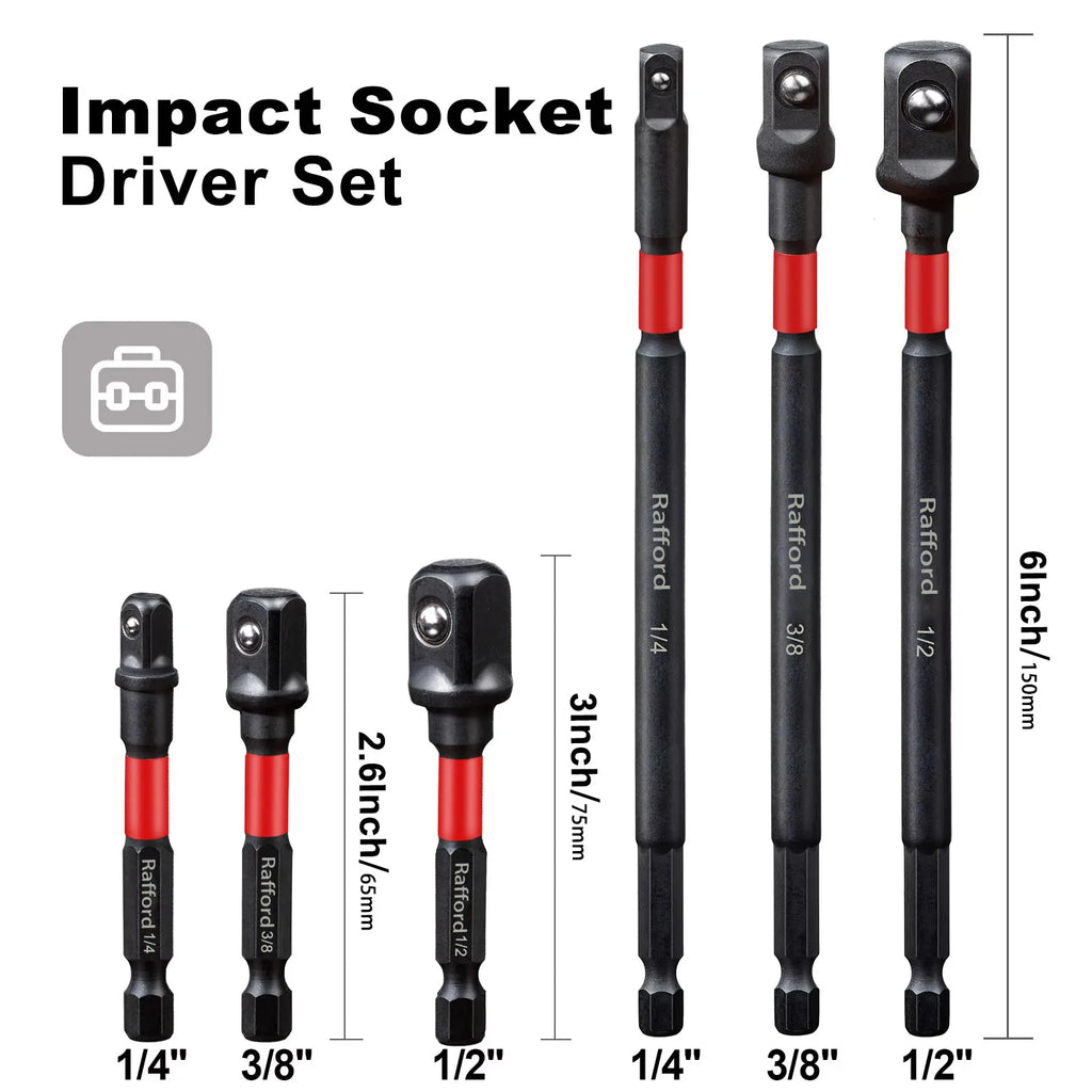 Rafford Impact Socket Adapter Set | 1/4” 3/8” 1/2” Drive Chrome Vanadium Steel Converter Kit for Drill & Ratchet Tools