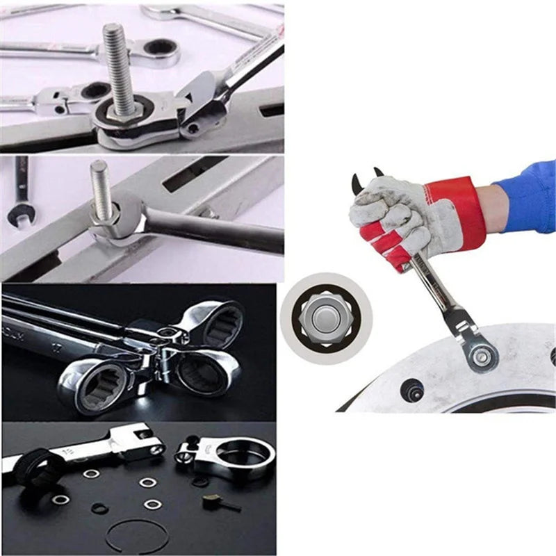 Flex Head Ratcheting Wrench Metric (6mm–18mm) – CR-V 72 Tooth Gear Spanner Combination Tool for Auto Repair & Mechanics