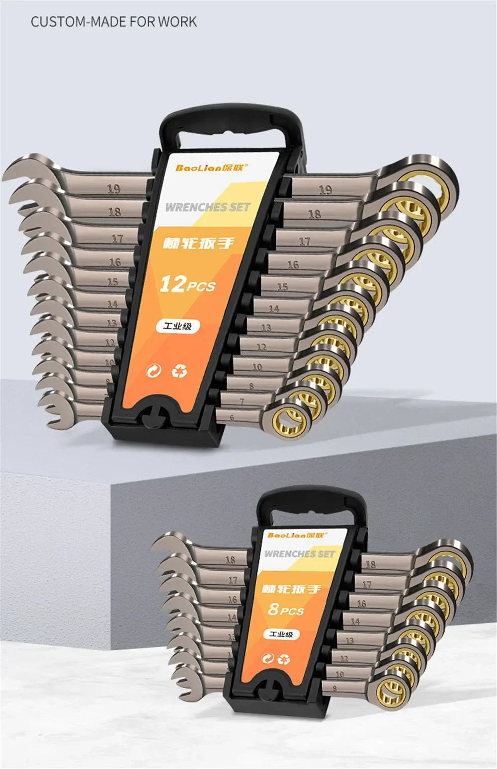Chrome Vanadium Steel Ratchet Wrench Set | Mirror Polish Double End Mechanic Tool Kit, Rust-Resistant Heavy Duty Repair Wrench Set