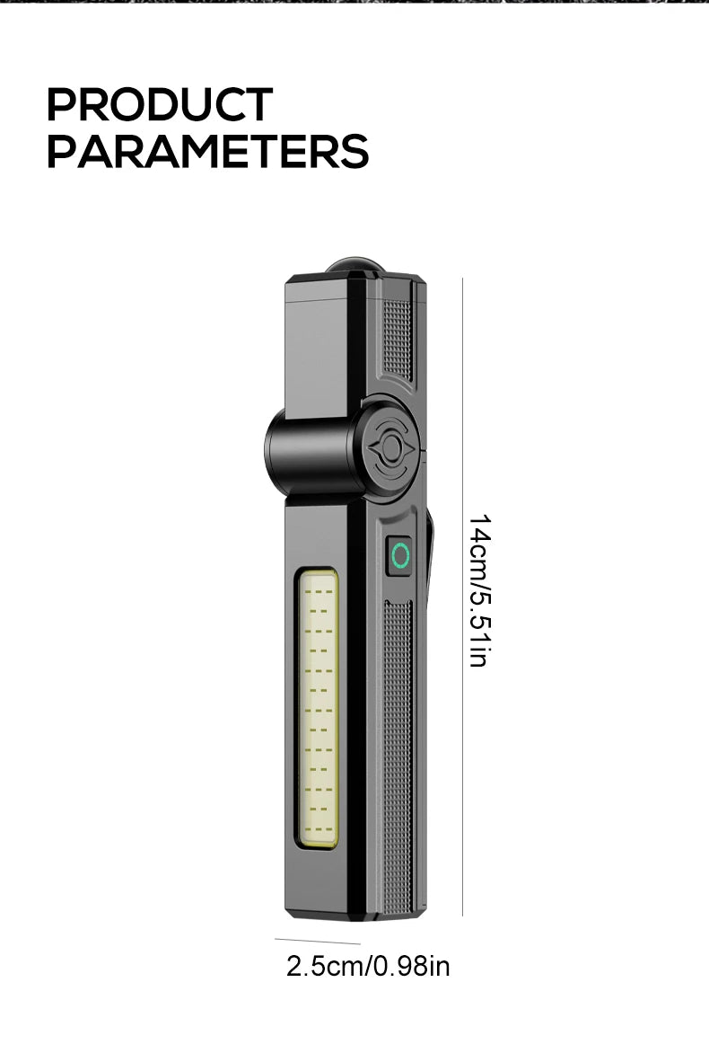 Multifunctional USB Rechargeable Flashlight with Magnet Powerful COB LED Work Light Waterproof Torch