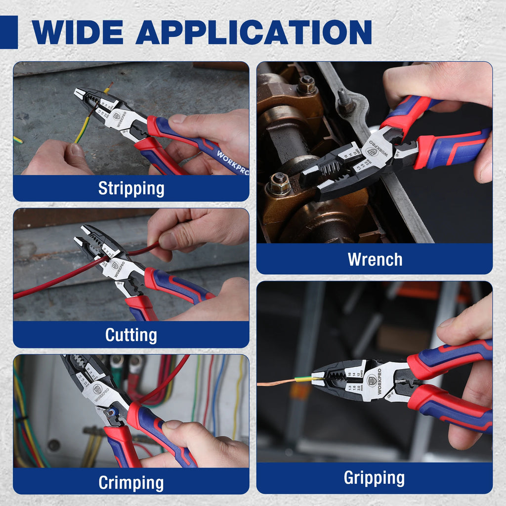 WORKPRO 8" Linesman Pliers – CR-V Heavy Duty Wire Cutter & Stripper with Comfort Grip Handles