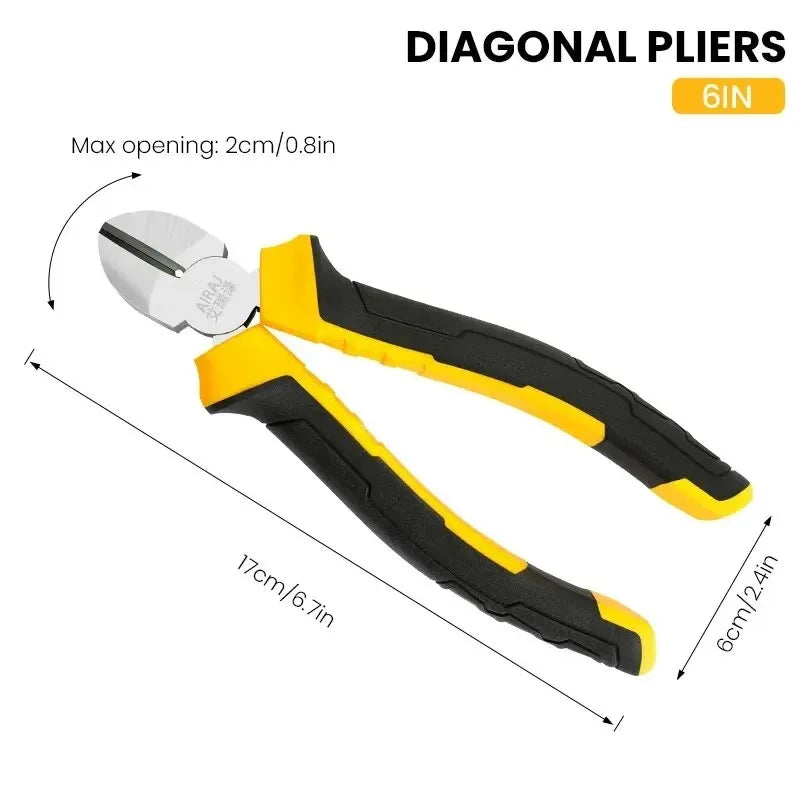 3-Piece Pliers Set – 8" Wire, 6" Long Nose & Diagonal Cutter, Stainless Steel Electrician & DIY Hand Tools