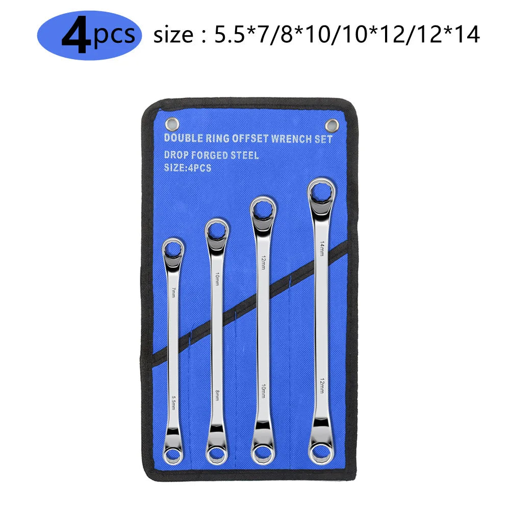 Metric Offset Box End Wrench Set (4–10 Pc) – CR-V Chrome Steel 12-Point Spanners w/ Roll-Up Pouch