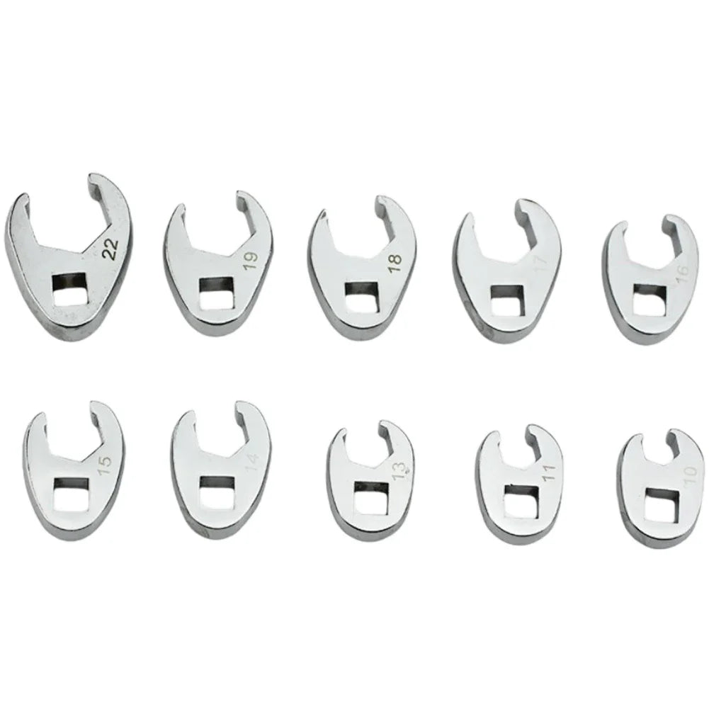 10Pcs 3/8Inch Drive Crowfoot Wrench 10mm To 22mm Metric Foot Open End For Torque Wrench Keys Set.